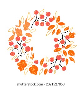 A wreath of autumn flowers. Isolated element on a white background.