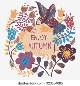 Wreath of autumn leaves. Abstract autumn beauty background with your text for wallpaper, texture, poster, print.