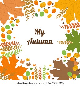 Wreath of autumn leaves.
Background with hand drawn autumn leaves. Separate items. Vector