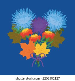 Wreath of autumn leaves and flowers