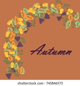 Wreath of autumn leaves and flowers. Floral background