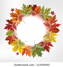 Wreath of autumn leaves, hand-drawing. Vector illustration.