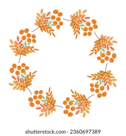 A wreath of autumn mountain ash. Vector design for autumn greeting card, poster, logo. Empty autumn frame.