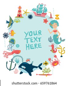 Wreath, background with sea animals