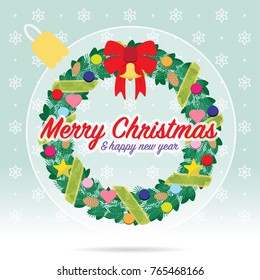 Wreath in a ball ball, Christmas greeting card, poster and print design template
