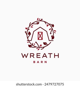 wreath barn logo vector icon illustration