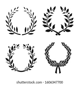 Wreath of bay leaf vector black icon set.Vector isolated illustration award of bay leaf.Icon set of wreath victory.