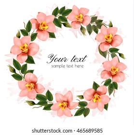Kranz von schönen rosa Orchideen. Vektorgrafik.