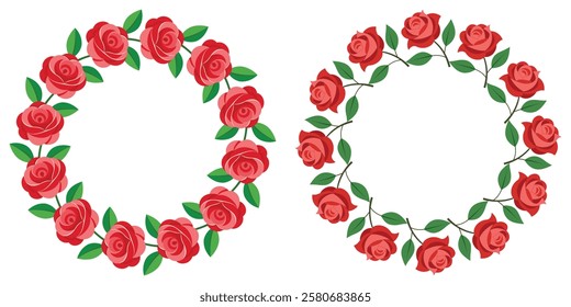 Wreath of Beautiful Red Rose Flowers Isolated On White Background
