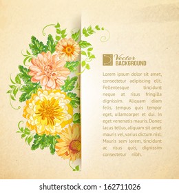 Wreath of beautiful summer flowers, isolated on biege. Vector illustration.