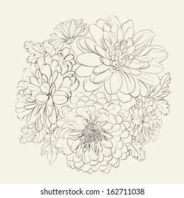 Wreath of beautiful summer flowers, isolated on biege. Vector illustration.