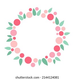 Wreath of berries and leaves. Round flower wreath with cute berries and leaves. Vector illustration for greeting cards, posters, invitations, art prints, baby shower, wedding
