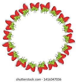 A wreath of berries and leaves of strawberry. Layered vector file. For cards, invitations, brochures, business cards, restaurant menu.