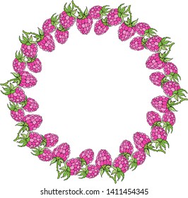 Wreath of berries and raspberry leaves. Layered vector file. For cards, invitations, brochures, business cards, restaurant menu.