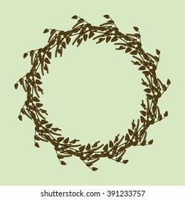 Wreath of birch twigs brown. Vector illustration.