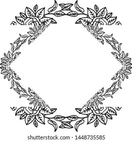 Wreath of black and branches isolated of white. ornament card. Vector