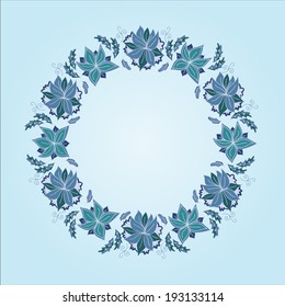 Wreath of blue flowers. Vector element for your design