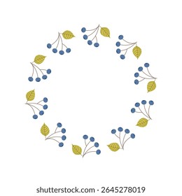 Uma coroa de mirtilos e folhas. Ilustração vetorial. Ilustração sobre o tema da jardinagem e da botânica