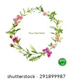 Wreath border frame with summer herbs, meadow flowers and butterflies. Watercolor vector