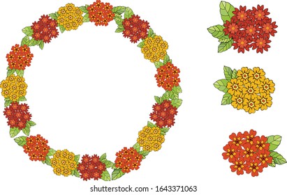 Wreath with bouquet of colorful flowers  primrose. Vector illustration. Floral elements 