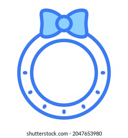 wreath, bow Blue Outline Simple Icon.