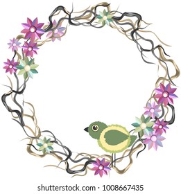 a wreath of branches with the bird