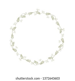 A wreath of branches and blades of grass with tendrils. Color vector vector tracery pattern.Isolated on white background.