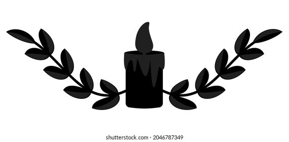Wreath with branches and candle Frame ornament Black design element Vector illustration Isolated on white background