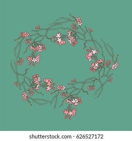 Wreath of branches of a decorative flowering cherry
