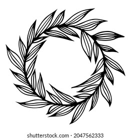 Kranz der Äste und Blattvektorsymbol. Herbstgarten mit Zweigen und Blättern. Botanische Skizze. Natürliches Element zur Dekoration und Gestaltung von Karten, Einladungen, Schreibwaren. Kopiert Platz.