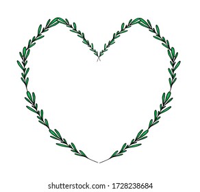 A wreath with branches and green leaves. Festive wreath for mother's day, Easter, thanksgiving, birthday. Vector isolated illustration with tree branches. Postcard for holiday decoration. Doodle style