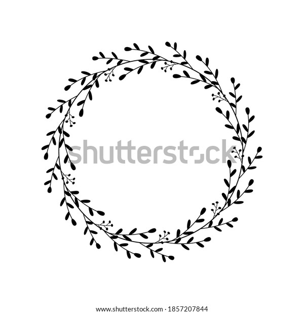 Wreath Branches Leaves Berries Black Linear Stock Vector (Royalty Free ...