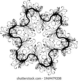 corona de ramas con hojas y flores. Vector aislado contorno de la guirnalda decorativa para marco de tarjeta de invitación para bodas y tarjetas