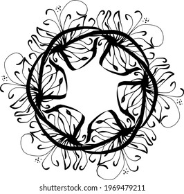 corona de ramas con hojas y flores. Vector aislado contorno de la guirnalda decorativa para marco de tarjeta de invitación para bodas y tarjetas