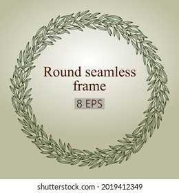 A wreath of branches and leaves. round seamless frame. vector clipart on a light background