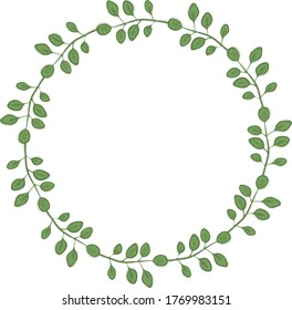 Wreath of branches with leaves without background, vector frame