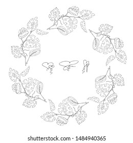 A wreath of branches of monstera. Line drawing. Card. Vector illustration.