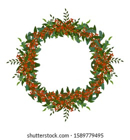 wreath of branches, round frame isolated on white background