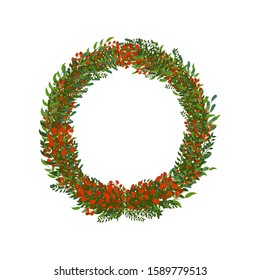 wreath of branches, round frame isolated on white background