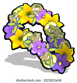 Wreath of bright summer flowers isolated on white background. Vector cartoon close-up illustration.