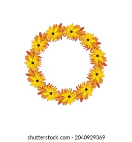 Wreath of bright yellow Rudbeckia flowers. Vector illustration