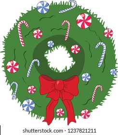 wreath with candy cute christmas vector illustration