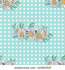 Wreath of chamomiles on blue, seamless background
Vector illustration for textiles, cards, wallpapers for textiles, cards, wallpapers