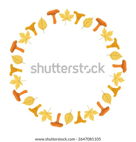 A wreath of chanterelle mushrooms and leaves. Botanical illustration. Vector illustration