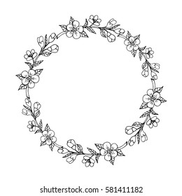 A wreath of cherry blossoms sketch. Vector illustration.