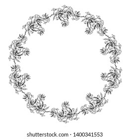 Wreath of cherry branches. Vector illustration. 