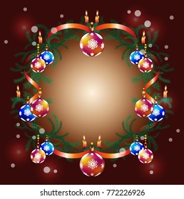 wreath with Christmas balls and candles