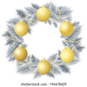 wreath of Christmas balls and fir branches. vector illustration