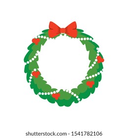 wreath christmas with decoration isolated icon vector illustration design