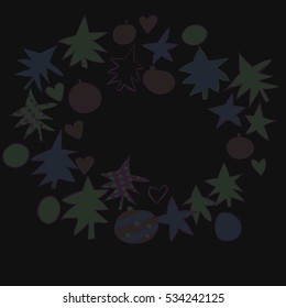Wreath with  Christmas motifs. Hand drawn.